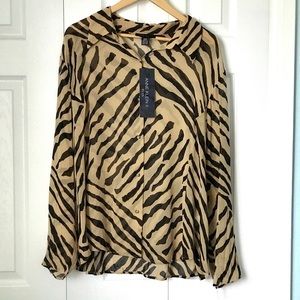 Anne Klein Silk Crepe Long Sleeve Tops